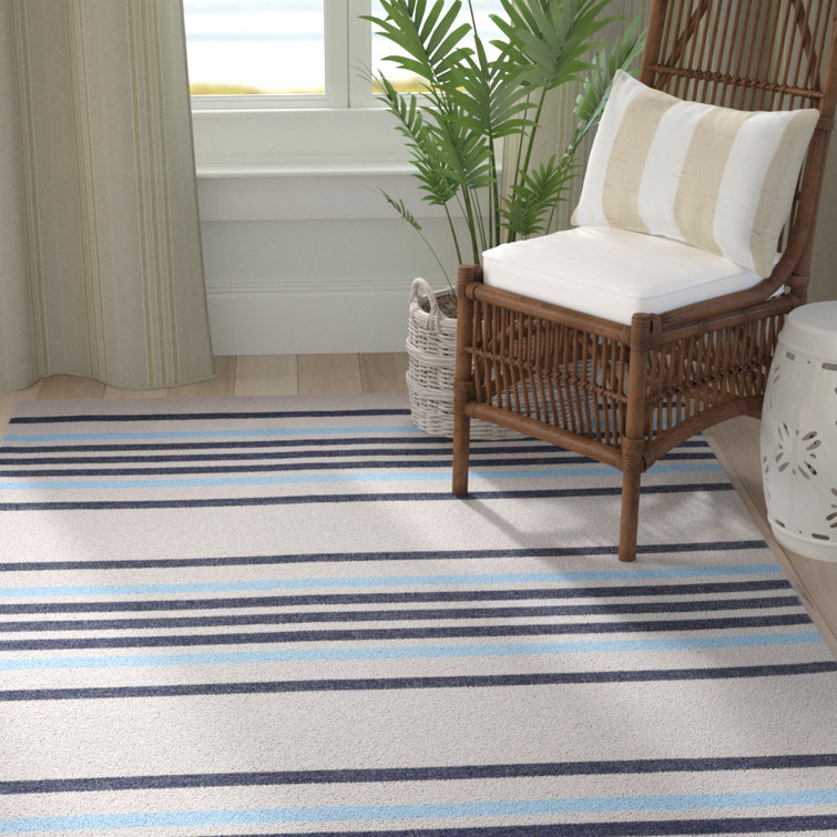 Highland Dunes Runner Adalberto Striped Beige/Navy Indoor / Outdoor